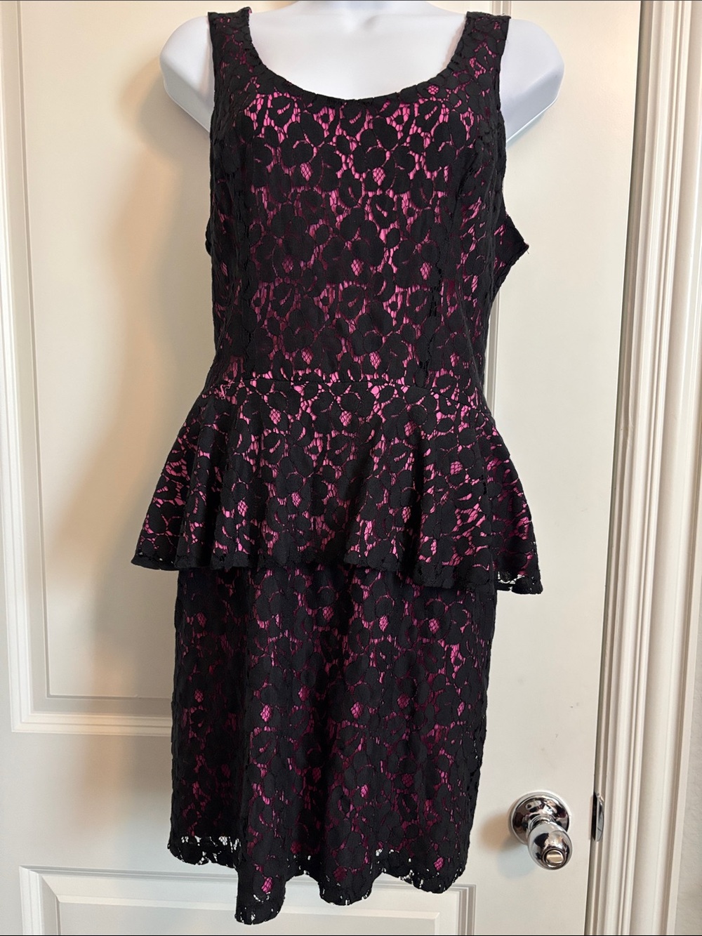 HeartSoul Women's Black Lace Peplum Dress with Pink Lining size XL